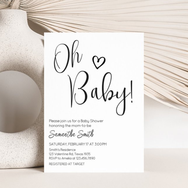 Minimalist Black and White Baby Shower Invitation (White Minimalist Heart Baby Shower Invitation)