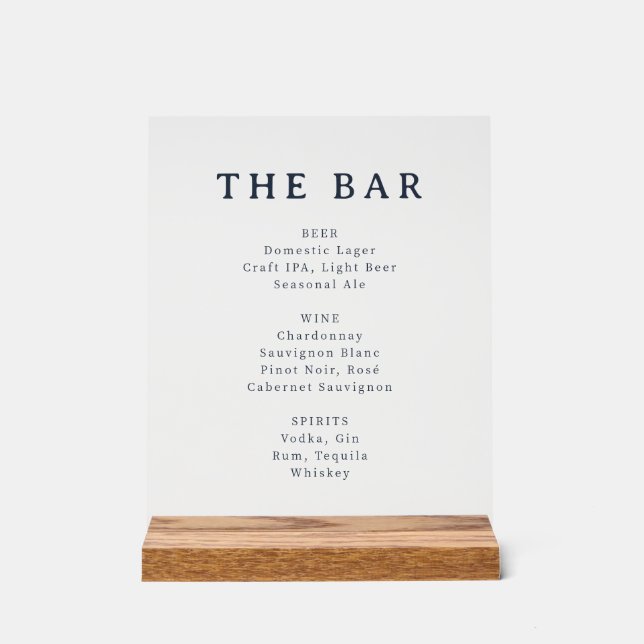 Minimalist Black and White Bar Menu Sign (Front)