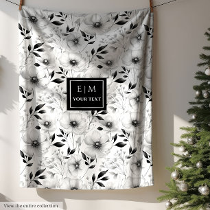 Minimalist black and white blanket with flowers