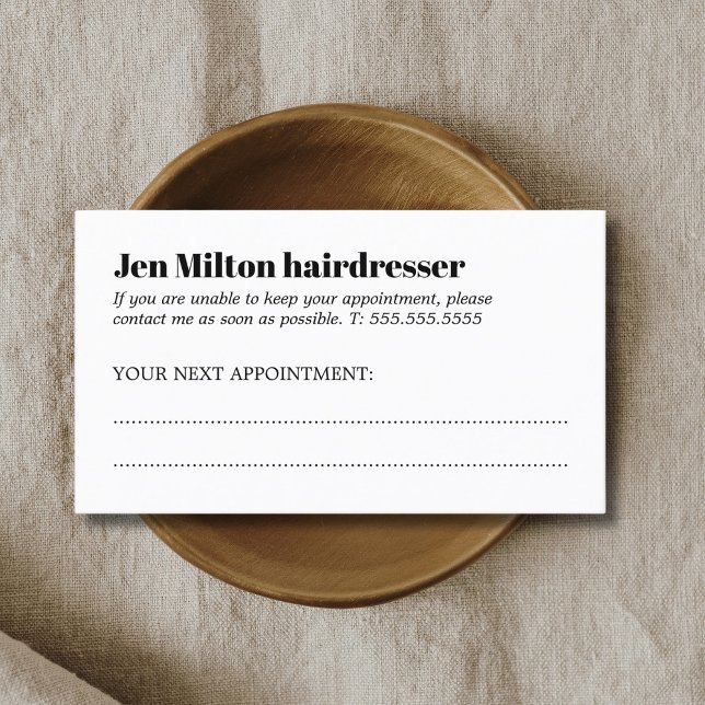 Minimalist Black and White Bold Hair Salon  Appointment Card (Creator Uploaded)
