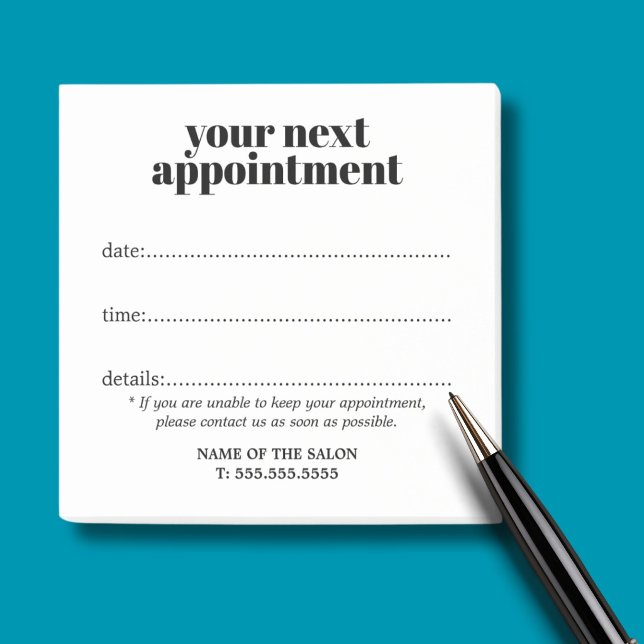 Minimalist Black and White Bold Salon Appointment Post-it Notes (Creator Uploaded)