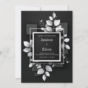 Minimalist Black and White Botanical Wedding Invitation