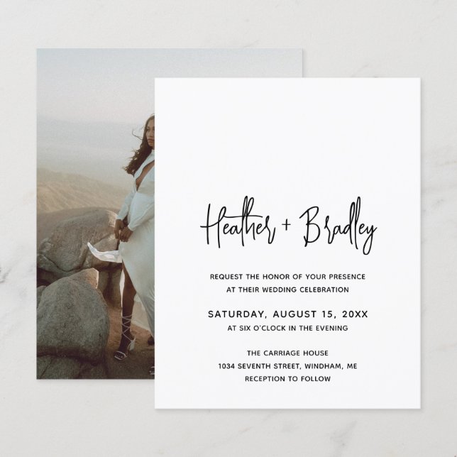 Minimalist Black and White Budget Wedding Invite (Front/Back)