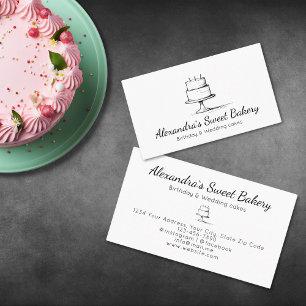 Minimalist Black and White Cake Bakery Pastry Chef Business Card