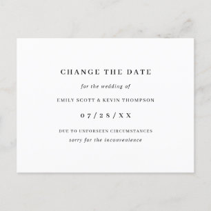 Minimalist Black and White Change the Date Announcement Postcard