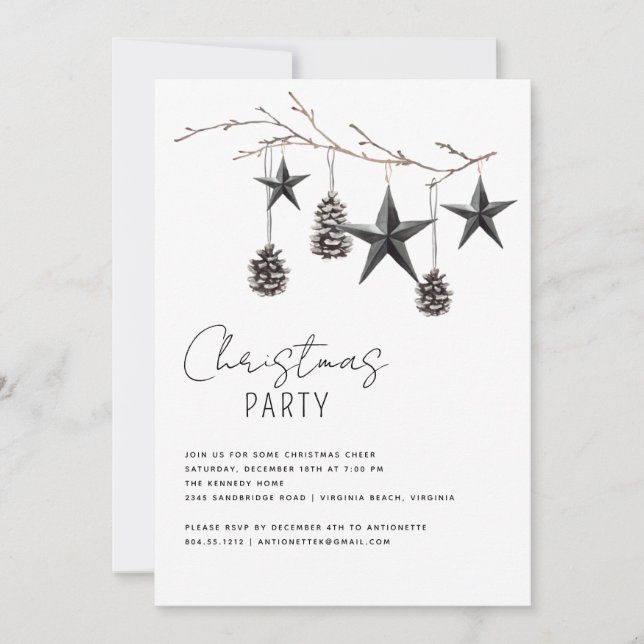 Minimalist Black and White Christmas Party  Invitation (Front)
