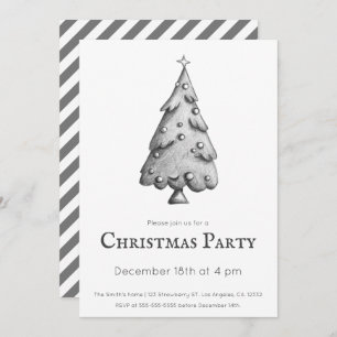 Minimalist Black and White Christmas Tree Party Invitation