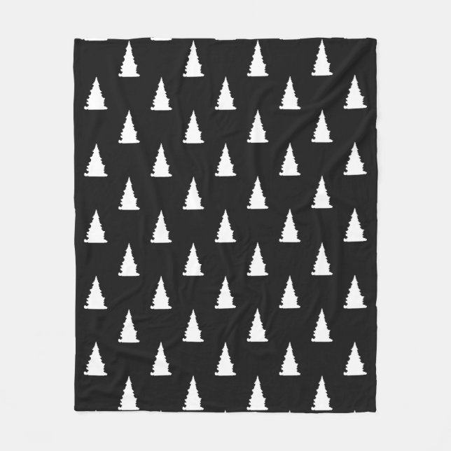 Minimalist black and white Christmas tree pattern Fleece Blanket (Front)