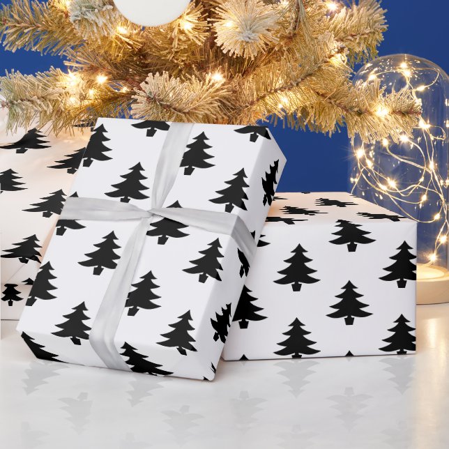 Minimalist Black and White Christmas Trees Wrapping Paper (Holidays)