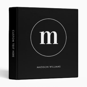 Minimalist Black and White Circle Border Monogram Binder