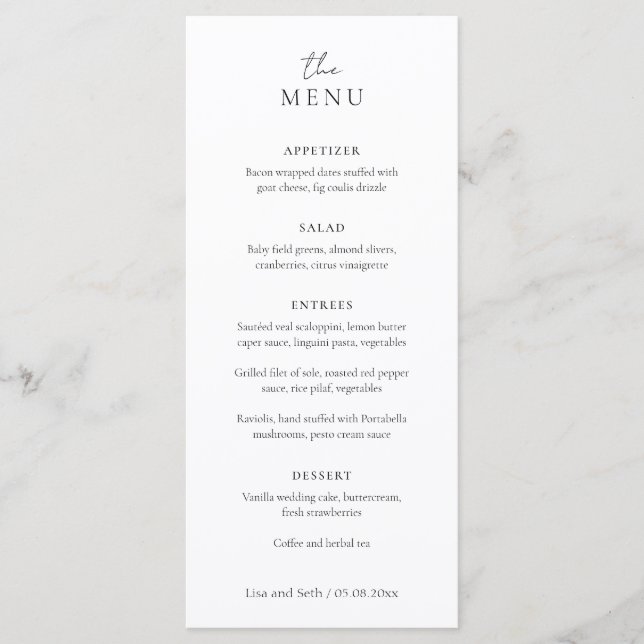Minimalist Black and White Classic Wedding Menu (Front)