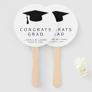 Minimalist Black and White Congrats Graduation Cap Hand Fan