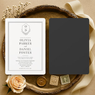 Minimalist Black and White Crest Wedding Invitation