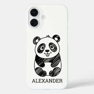 Minimalist Black and White Cute Panda Drawing  iPhone 16 Case