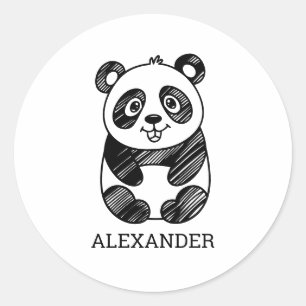 Minimalist Black and White Cute Panda Drawing  Classic Round Sticker