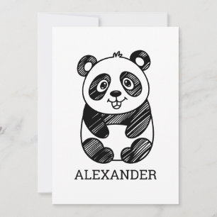 Minimalist Black and White Cute Panda Drawing  Invitation