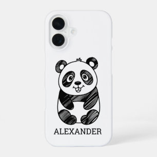 Minimalist Black and White Cute Panda Drawing  iPhone 16 Case