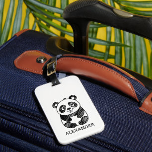 Minimalist Black and White Cute Panda Drawing Luggage Tag