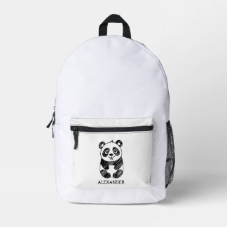 Minimalist Black and White Cute Panda Drawing Printed Backpack