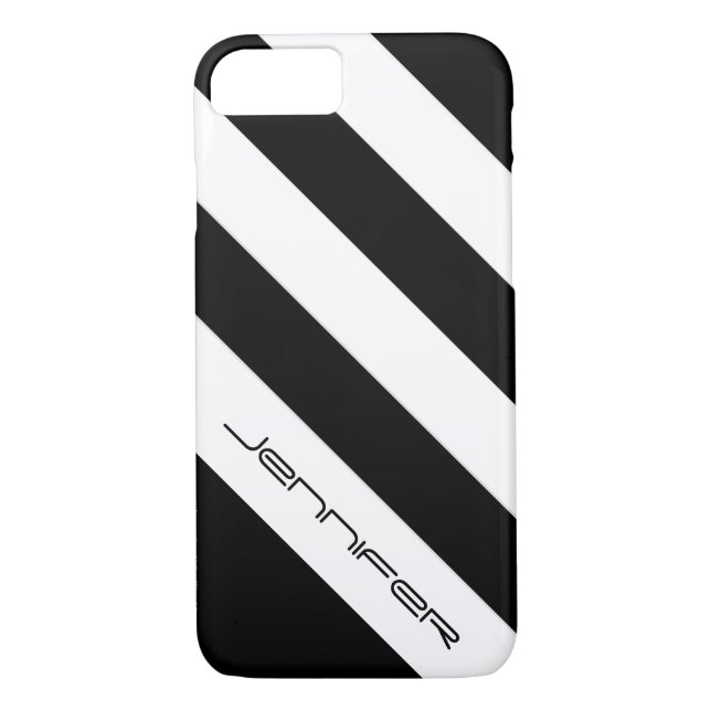 Minimalist Black and White Diagonal Stripe, Name,  Case-Mate iPhone Case (Back)