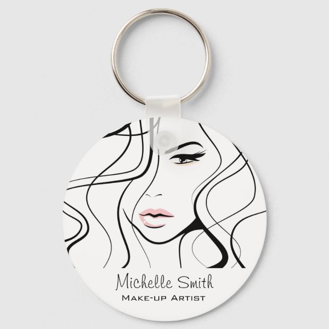 Minimalist Black and White Elegant Feminine Makeup Keychain (Front)