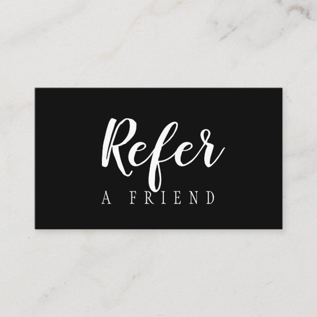 Minimalist Black and White Elegant Script Referral Card (Front)