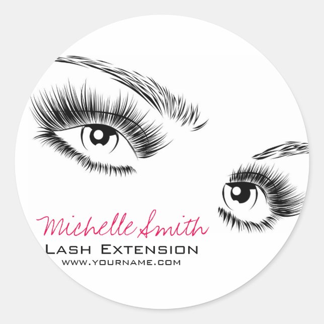 Minimalist Black and White Eyelashes Chic Makeup Classic Round Sticker (Front)
