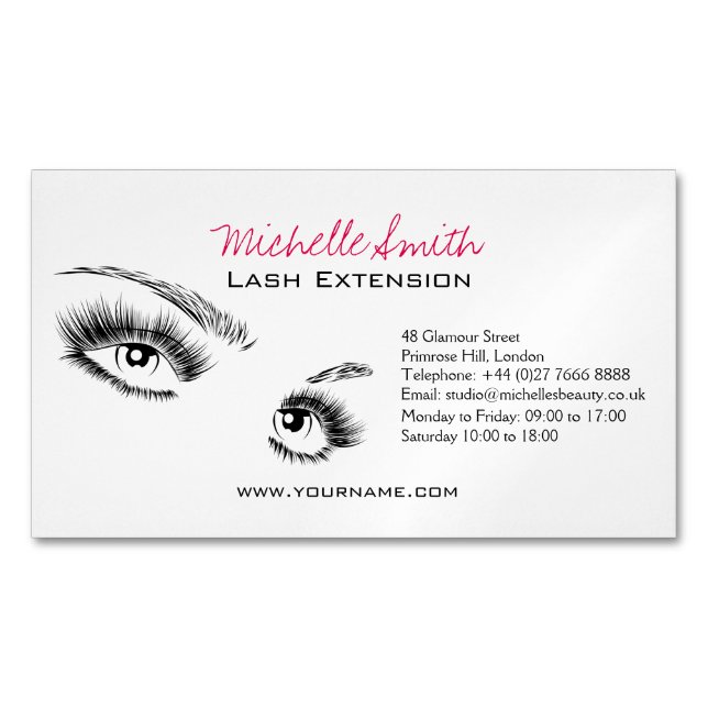 Minimalist Black and White Eyelashes Chic Makeup Magnetic Business Card (Front)