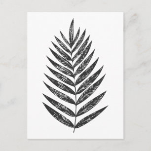 Minimalist Black and White Fern Drawing Postcard