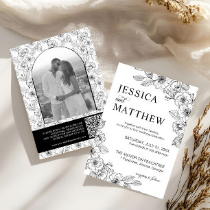 Minimalist Black and White Floral Photo Arch Invitation