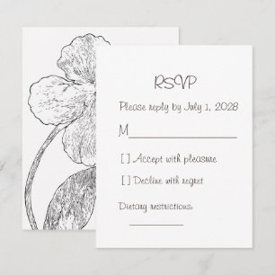 Minimalist Black and White Floral Wedding RSVP Card