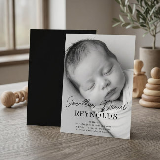 Minimalist Black and White Full Photo New Born Invitation