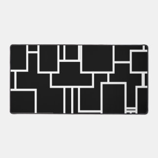Minimalist Black and White Geometric Block Pattern Desk Mat