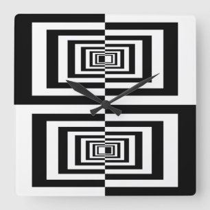Minimalist Black And White Geometric Pattern Square Wall Clock