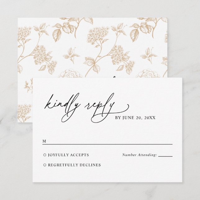 Minimalist Black and White Gold Wedding RSVP Card (Front/Back)
