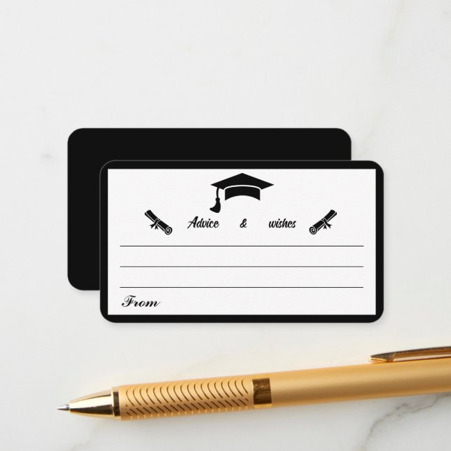 Minimalist Black And White Graduation Advice Enclosure Card (Front/Back In Situ)