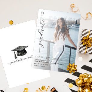 Minimalist Black and White Graduation Party  Invitation