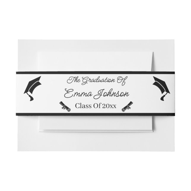Minimalist Black And White Graduation Personalized Invitation Belly Band (Front Example)
