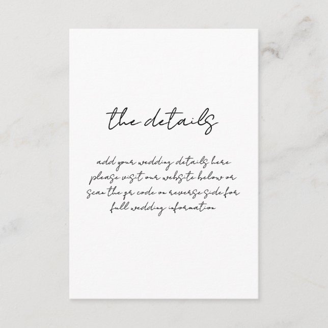 Minimalist Black and White Handwritten Wedding  Enclosure Card (Front)