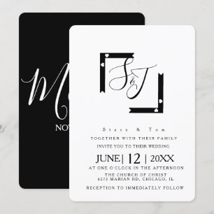 Minimalist Black and White Heart Bar Wedding Suite Invitation