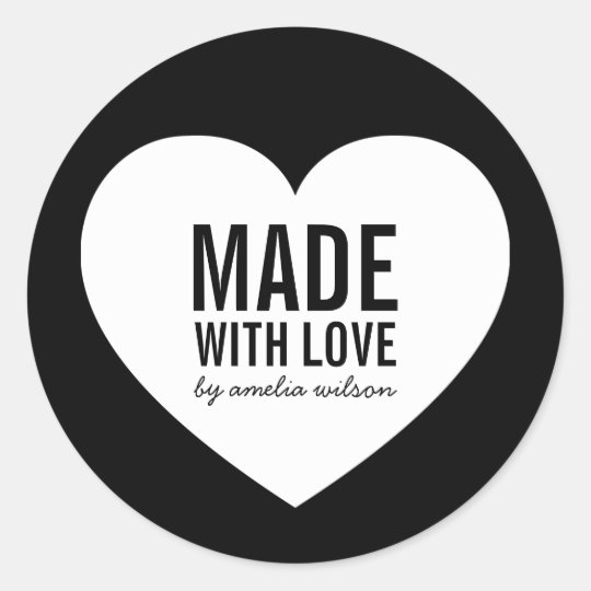 Minimalist Black and White Heart Made with Love Classic Round Sticker