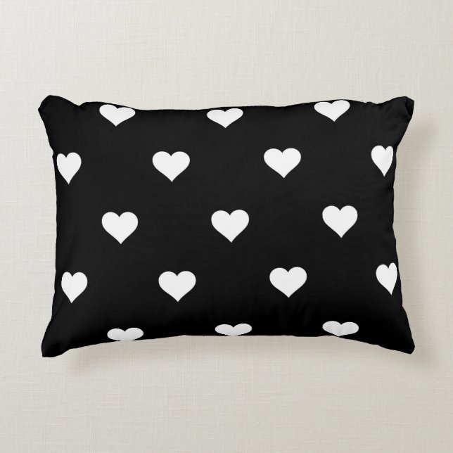 Minimalist Black and White Heart Pattern Accent Pillow (Front)