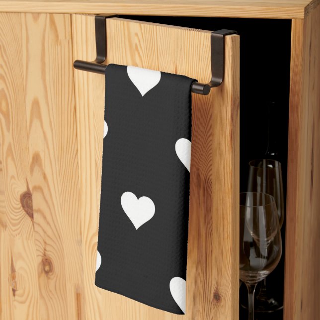Minimalist Black and White Heart Pattern Kitchen Towel (Thirds Fold)