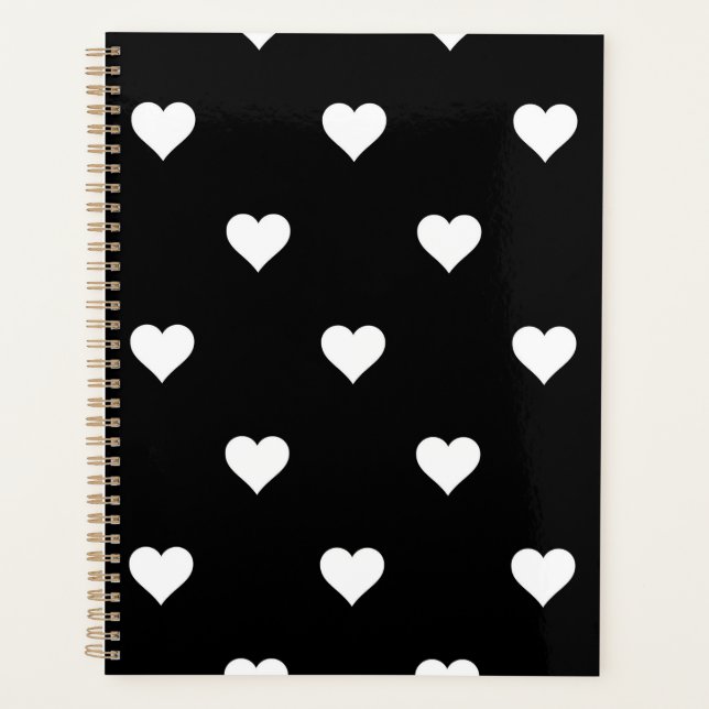Minimalist Black and White Heart Pattern Planner (Front)