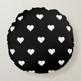 Minimalist Black and White Heart Pattern Round Pillow