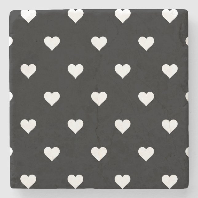 Minimalist Black and White Heart Pattern Stone Coaster (Front)