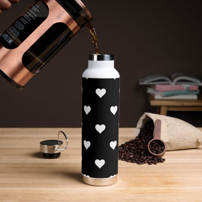 Minimalist Black and White Heart Pattern Water Bottle (Coffee)