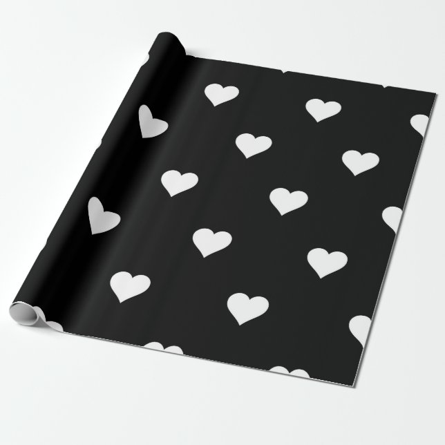 Minimalist Black and White Heart Pattern  Wrapping Paper (Unrolled)