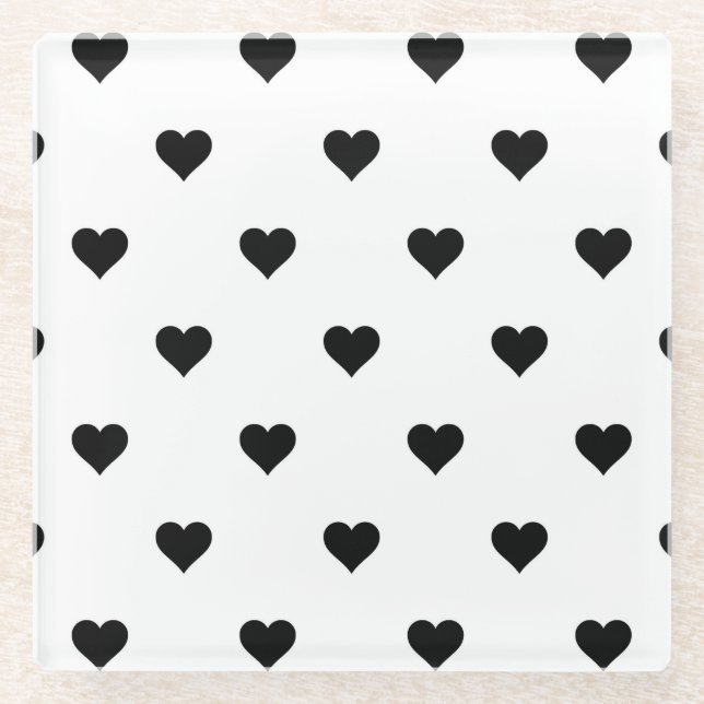 Minimalist Black and White Heart Romantic  Glass Coaster (Front)