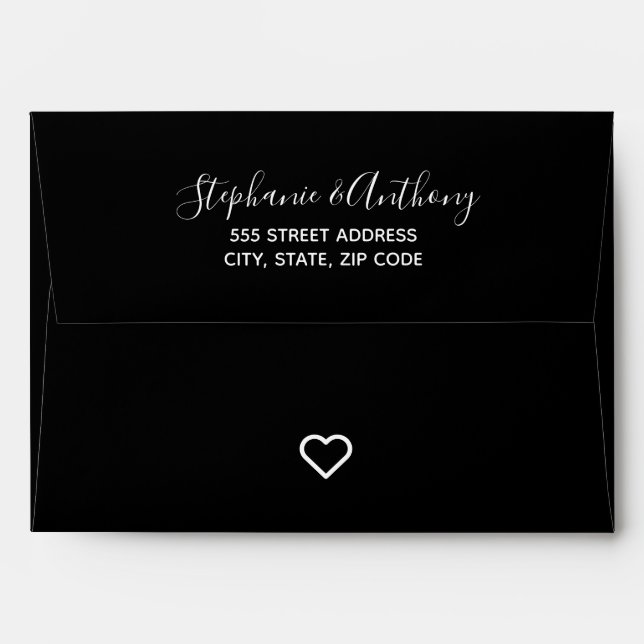Minimalist Black And White Heart Wedding Envelope (Back (Top Flap))